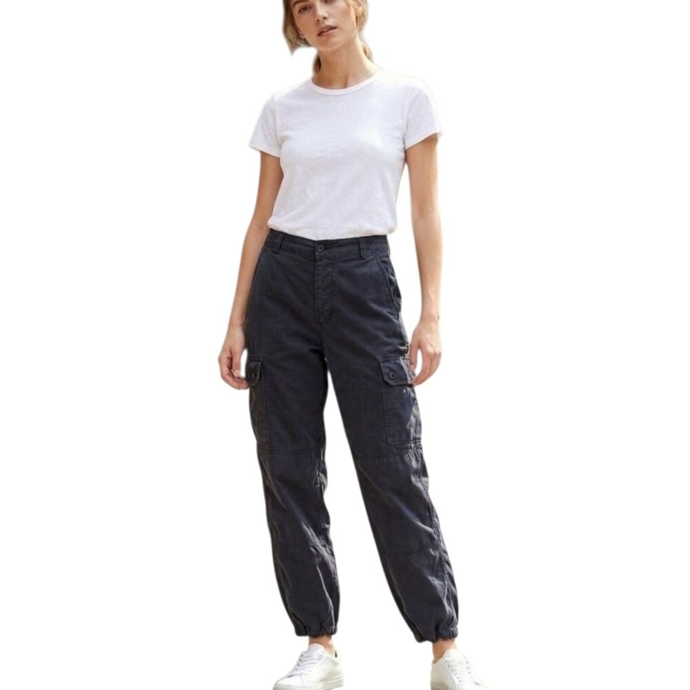 Topshop Cargo Utility Jogger Trousers Button Fly Cotton Hi Rise Black size 8